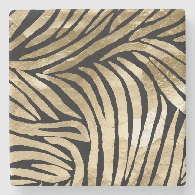 Black and Gold Glam Zebra Print Steinuntersetzer (Vorderseite)