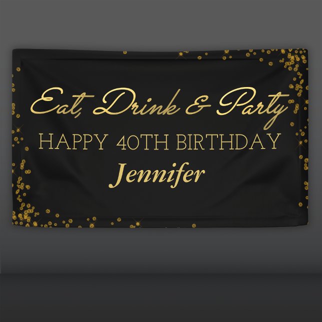 Black and Gold Glamour Adult Happy Birthday Banner (Von Creator hochgeladen)