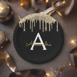 Black and Gold Glitter Monogram Birthday Pappteller<br><div class="desc">Black - Gold Faux Glitter und Sparkle Elegant Geburtstag,  Hochzeitsempfang,  Bridal Dusche,  Baby Dusche oder Bachelorette Party Paper Plates. Diese Teller für Hochzeiten,  Brautparty oder Geburtstage können individuell auf Ihren Vor- und Erstnamen angepasst werden. Bitte kontaktieren Sie den Designer,  um passende Artikel zu erhalten.</div>
