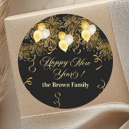 Black and Gold Glitter New Year's Eve Party Runder Aufkleber