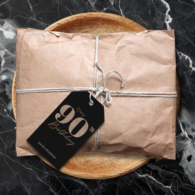 Black and Gold Glitter Numeral 90th Birthday  Geschenkanhänger (Von Creator hochgeladen)