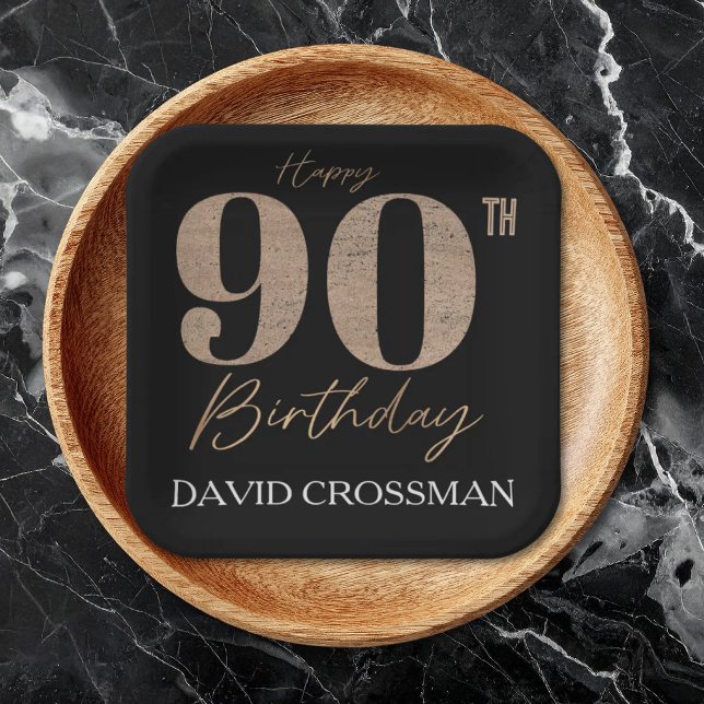 Black and Gold Glitter Numeral 90th Birthday  Pappteller (Von Creator hochgeladen)