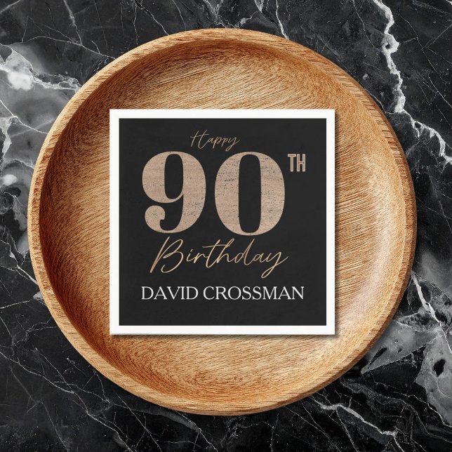 Black and Gold Glitter Numeral 90th Birthday  Serviette (Von Creator hochgeladen)