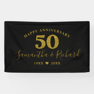 Black and Gold Glitzer 50. Hochzeitstag Banner