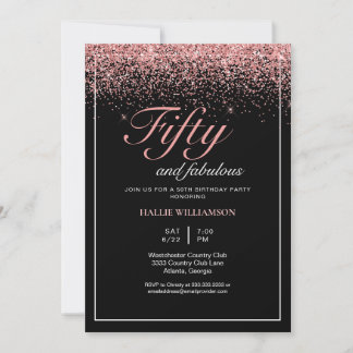 Black and Gold Glitzer 50 und fabelhafter Geburtst Einladung