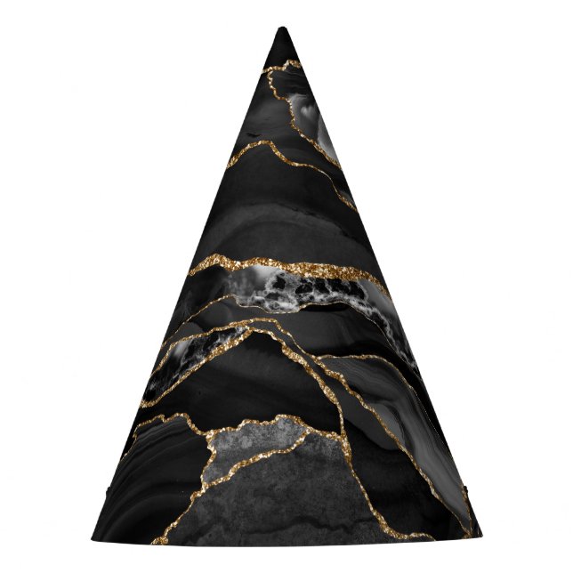 Black and Gold Glitzer Agate Abstrakt Partyhütchen (Vorderseite)