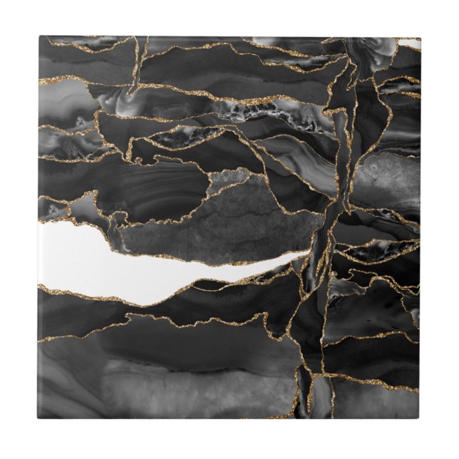Black and Gold Glitzer Agate Fliese (Vorderseite)