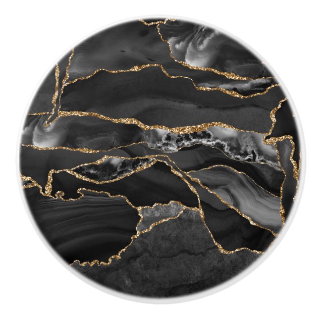 Black and Gold Glitzer Agate Keramikknauf (Vorderseite)