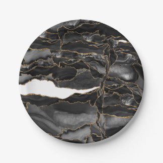 Black and Gold Glitzer Agate Pappteller