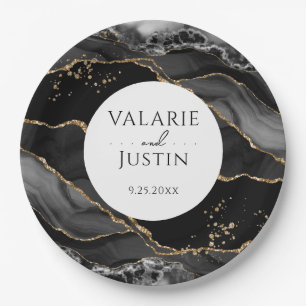 Black and Gold Glitzer Agate Wedding Paper Teller