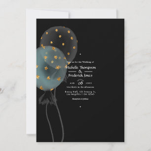 Black and Gold Glitzer Balloon Wedding Einladung