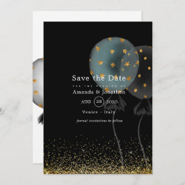 Black and Gold Glitzer Balloon Wedding Save The Date