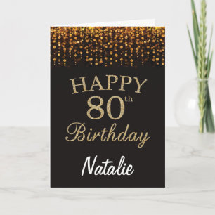 Black and Gold Glitzer Card zum 80. Geburtstag Karte