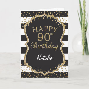 Black and Gold Glitzer Confetti 90. Geburtstagskar Karte