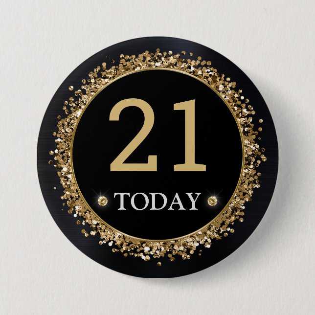 Black and Gold Glitzer Confetti Birthday Button (Vorderseite)