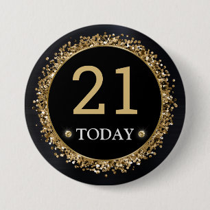 Black and Gold Glitzer Confetti Birthday Button