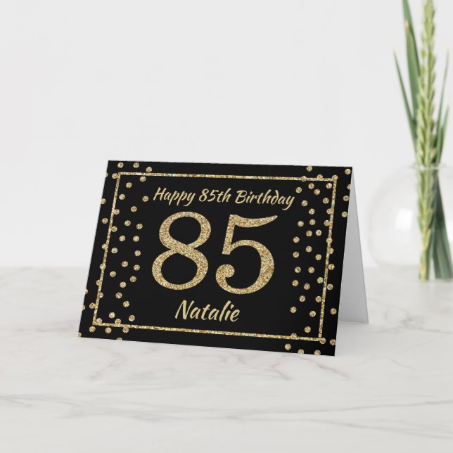 Black and Gold Glitzer Confetti Card zum 85. Gebur Karte (Vorderseite)