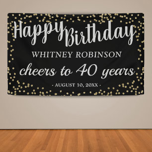 Black and Gold Glitzer Erwachsene Geburtstag Banner