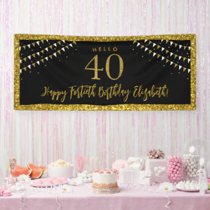 Black and Gold Glitzer Fortieth Birthday Hallo 40 Banner