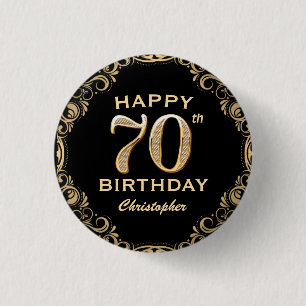 Black and Gold Glitzer Frame der 70. Geburtstagspa Button