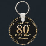 Black and Gold Glitzer Frame der 80. Geburtstagspa Schlüsselanhänger<br><div class="desc">80. Geburtstagsparty Black and Gold Glitzer Frame Schlüsselanhänger. Für weitere Anpassungen klicken Sie bitte auf die Schaltfläche "Anpassen" und verwenden Sie unser Designwerkzeug,  um diese Vorlage zu ändern.</div>