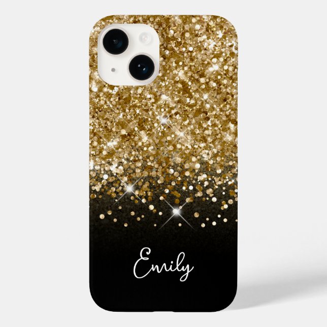 Black and Gold Glitzer Glam Case-Mate iPhone Hülle (Rückseite)