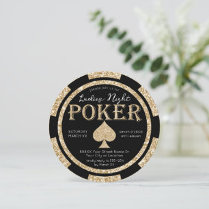 Black and Gold Glitzer Ladys Night Poker Chip Einladung