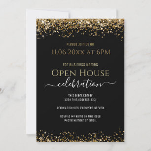 Black and Gold Glitzer Open House Business Einladung