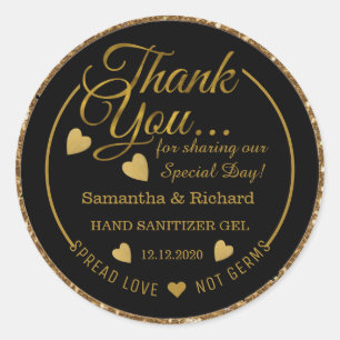 Black and Gold Glitzer Spread Liebe Vielen Dank Runder Aufkleber
