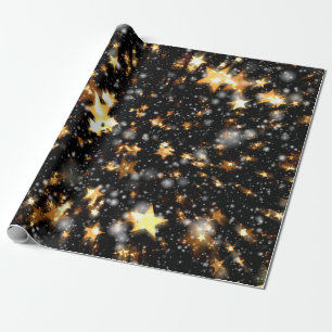 Black and Gold Glitzer Stars Weihnachten Geschenkpapier