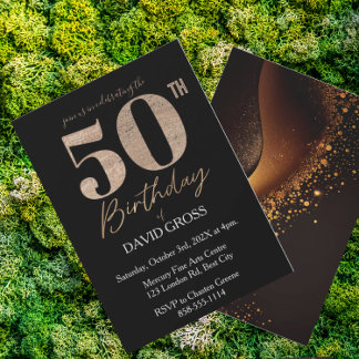 Black and Gold Glitzer Swirl 50. Geburtstag Einladung