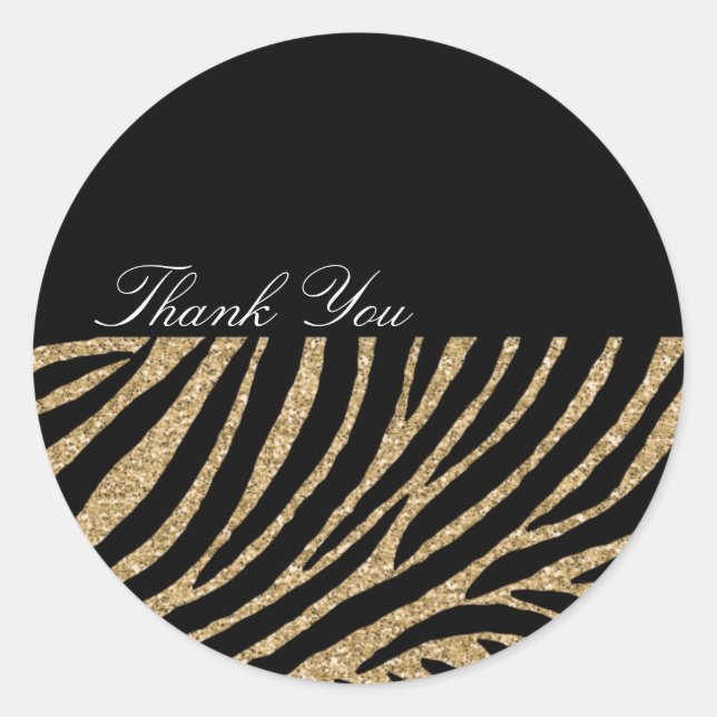 Black and Gold Glitzer Zebra Print Danke Runder Aufkleber (Vorderseite)