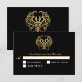 Black and gold Gothic Halloween Wedding RSVP Card Karte