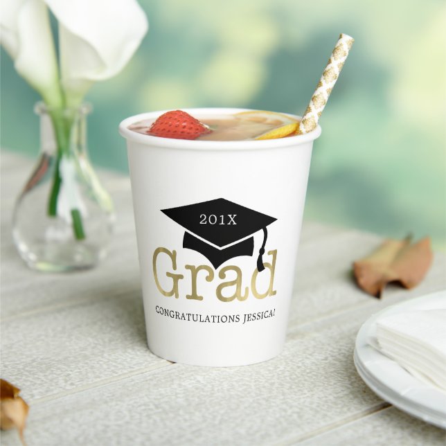 Black and Gold Graduation Party Paper Cup Pappbecher (In Situ)
