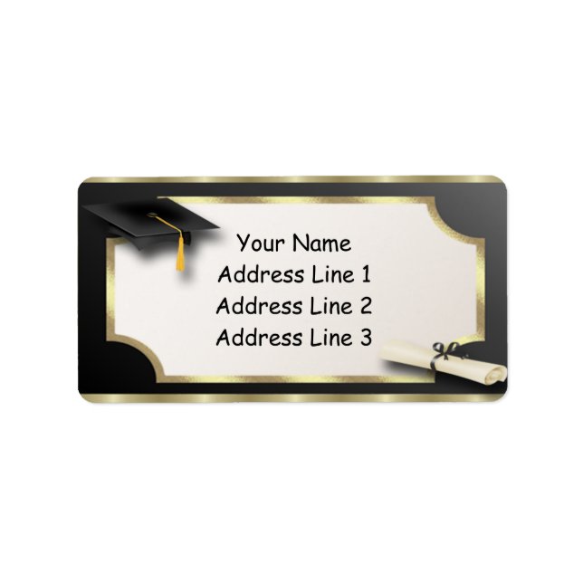 Black and Gold Grauation Address Labels Adressaufkleber (Vorne)