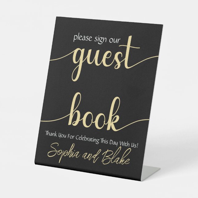 Black and Gold Guest Book Pedestal Sign Sockelschild (Vorderseite)