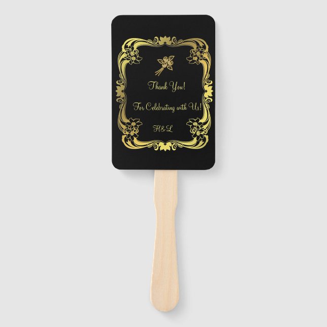 Black and Gold Hand Fans Fächer (Vorderseite)