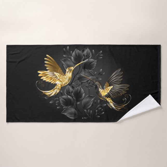 Black and Gold Hummingbird Badehandtuch (Badehandtuch)