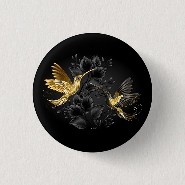 Black and Gold Hummingbird Button (Vorderseite)