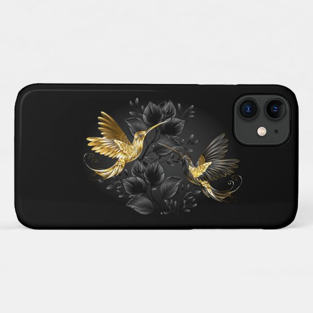 Black and Gold Hummingbird Case-Mate iPhone Hülle (Rückseite (Horizontal))