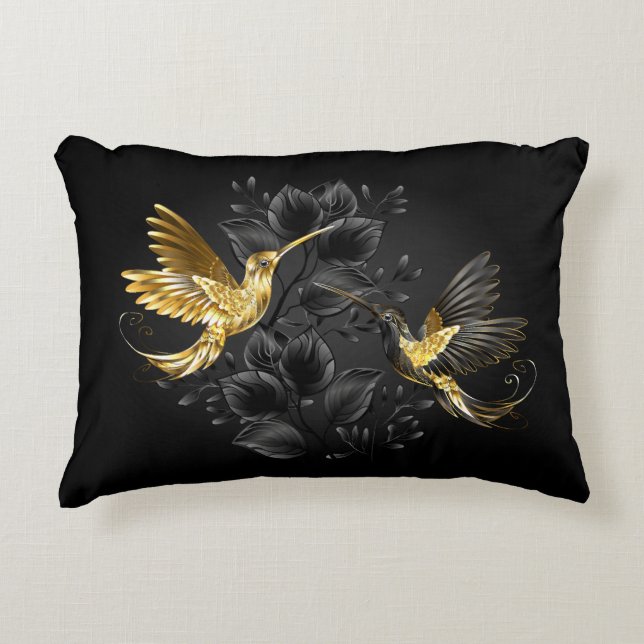 Black and Gold Hummingbird Dekokissen (Vorderseite)