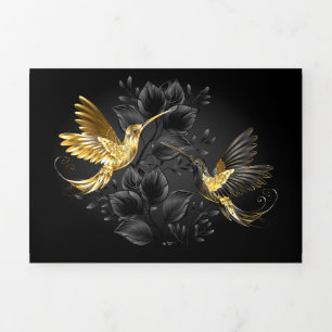 Black and Gold Hummingbird Dreifach Gefaltete Einladung