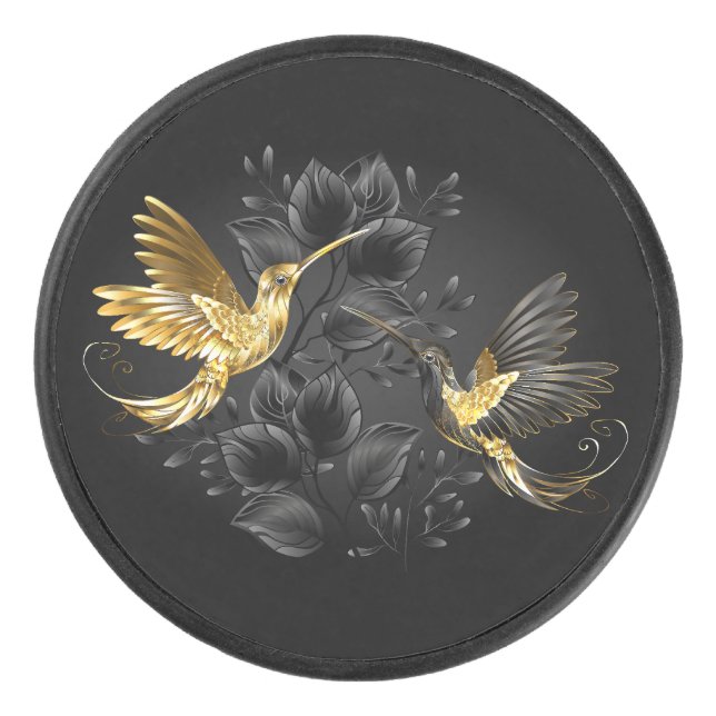 Black and Gold Hummingbird Eishockey Puck (Vorderseite)