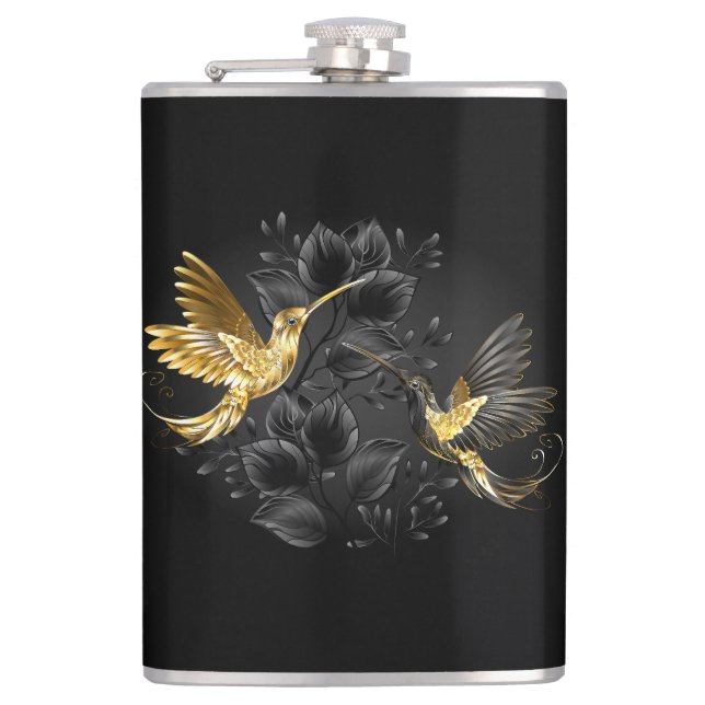 Black and Gold Hummingbird Flachmann (Vorderseite)