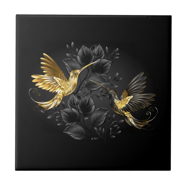 Black and Gold Hummingbird Fliese (Vorderseite)