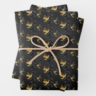 Black and Gold Hummingbird Geschenkpapier Set