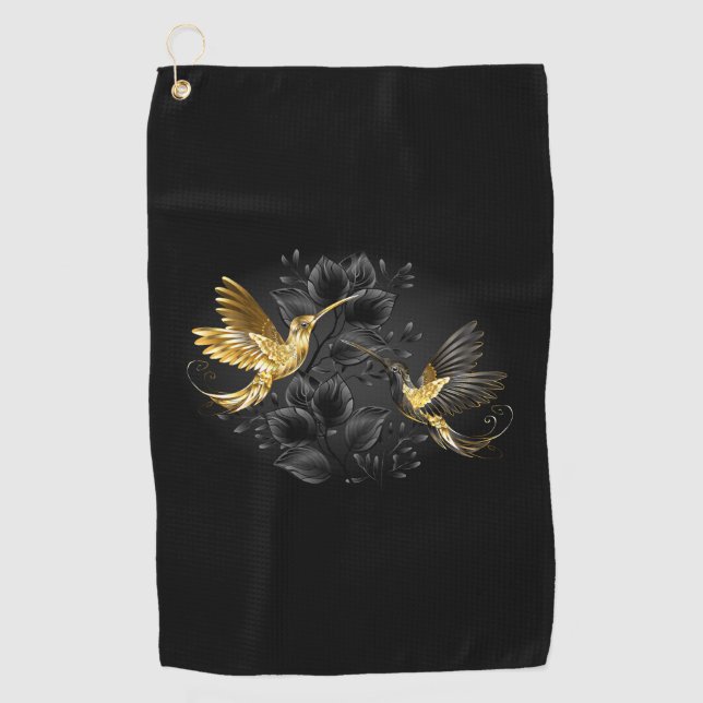 Black and Gold Hummingbird Golfhandtuch (Vorderseite)