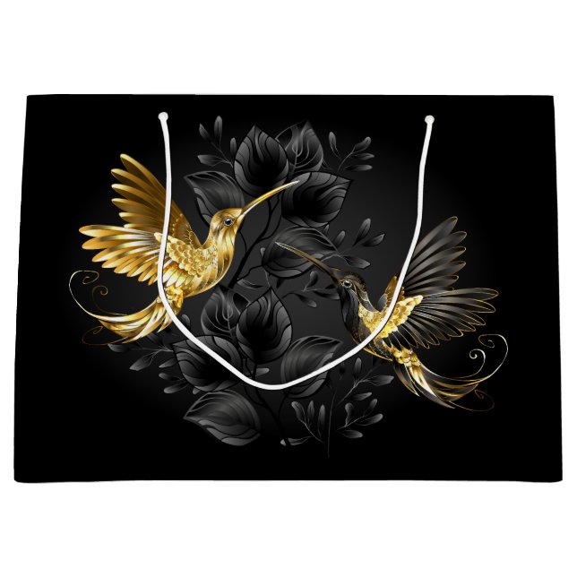 Black and Gold Hummingbird Große Geschenktüte (Vorderseite)