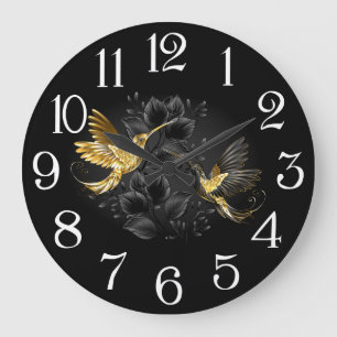 Black and Gold Hummingbird Große Wanduhr