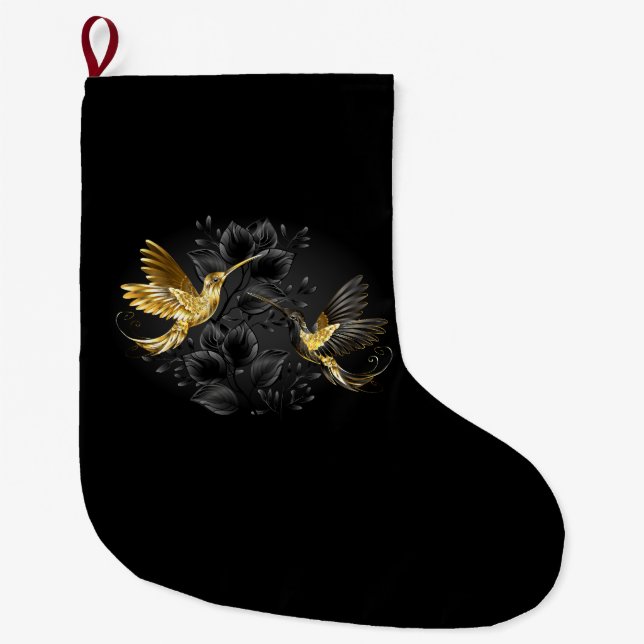 Black and Gold Hummingbird Großer Weihnachtsstrumpf (Vorderseite)